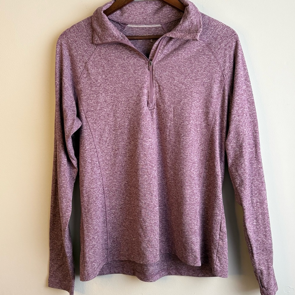 Jockey Women’s Large Heathered‎ Mauve Quarter Zip Athletic Pullover Stretch Top